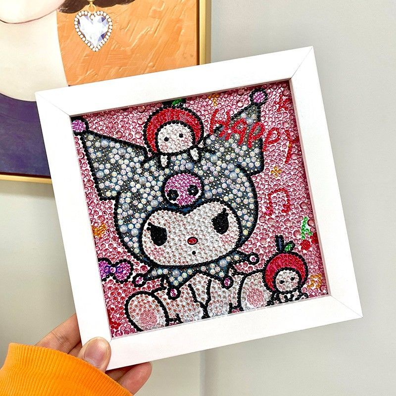 Tranh Đính Đá Kèm Khung 20x20 Hình Sanrio Dễ Thương bao gồm bộ dụng cụ sticker đồ thủ công cho đính đá hot tiktok