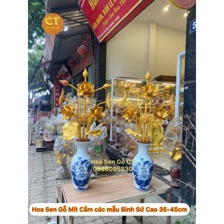 🌺 Hoa Sen Gỗ Mít Cắm Bình Sứ 🌼