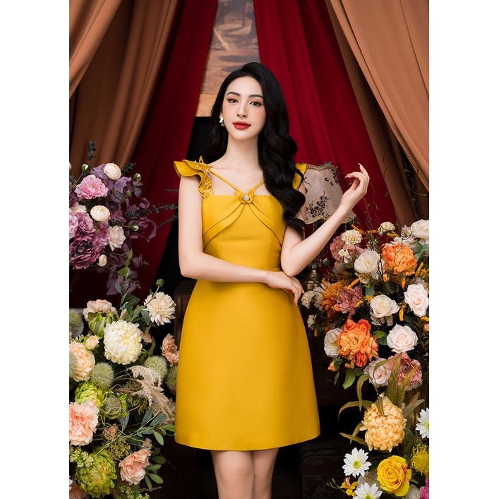 Đầm taffta vàng cánh tiên cao cấp- Orchid GDT10A302