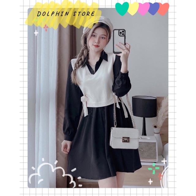 BIGSIZE Đầm sơ mi kèm áo gile bigsize