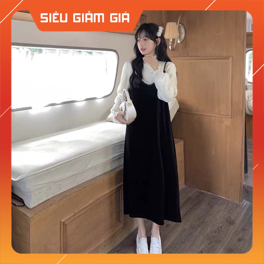 Set Váy Yếm Kèm Áo Tiểu Thư Tay Bo Chun Phong Cách Hàn Quốc M2084 - Thời trang Teen 888