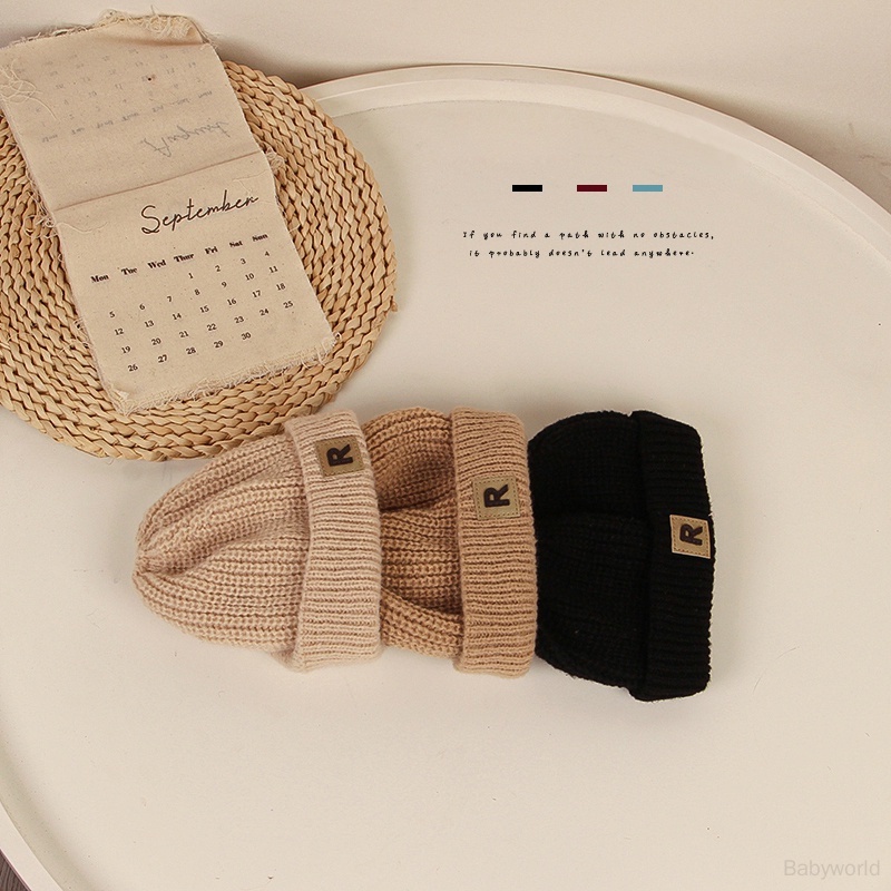 Mũ Len Dệt Kim In Chữ R Phong Cách Nhật Bản Cho Bé Trai Và Gái