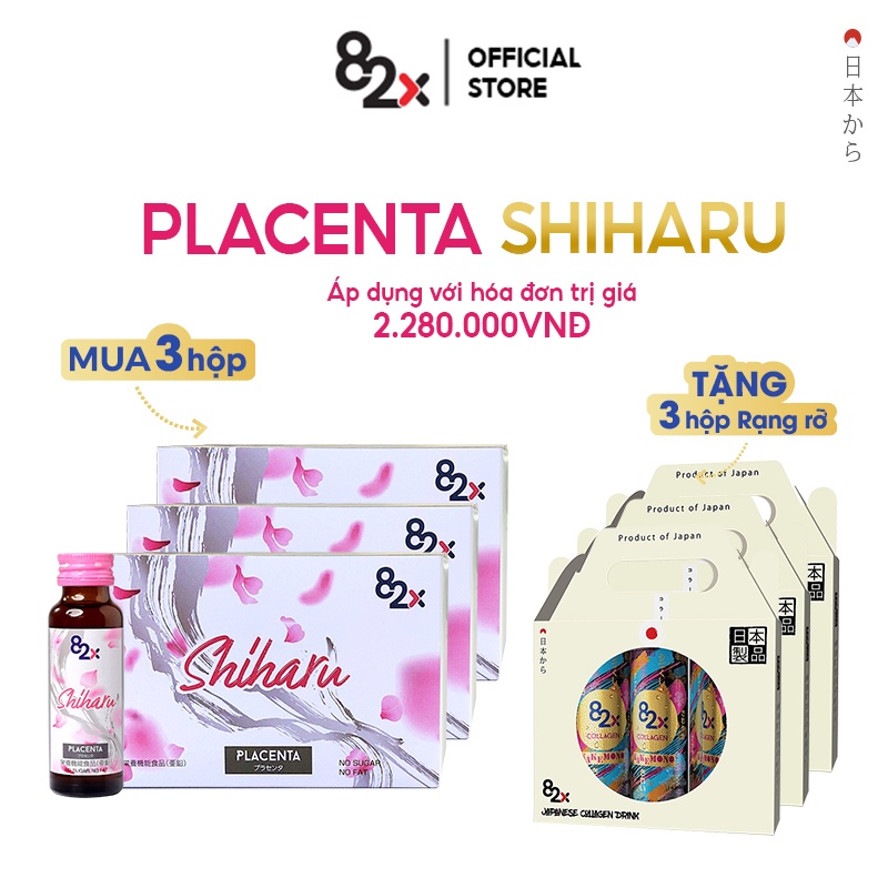 82X Combo 3 hộp Nước uống Placenta Shiharu làm đẹp da đến từ Nhật Bản 50ml/lọ.