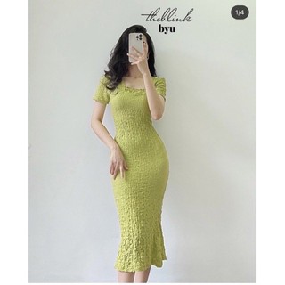 (Hình thật trải sàn)   ĐẦM ÔM XANH CỐM CỔ VUÔNG✨