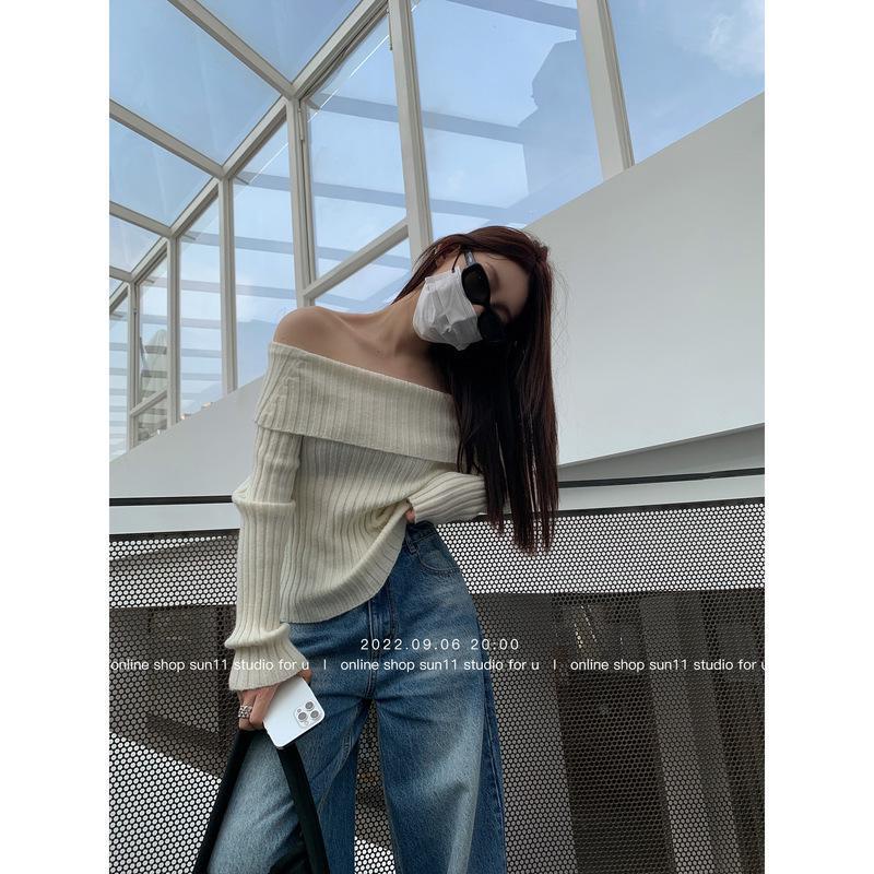 One Áo Sweater Tay Dài Hở Vai Thời Trang Mùa Thu 2022 Dành Cho Nữ Pu