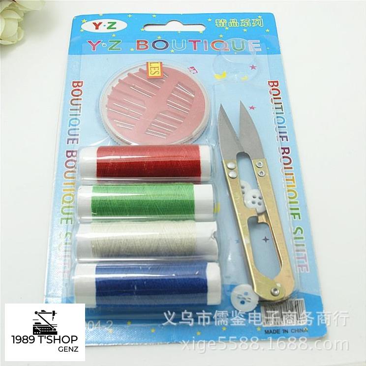Combo 4 Cuộn Chỉ Đủ Màu Và 8 Kim Khâu Các Loại,1 Kéo Cắt Dùng Sửa Chữa May Vá Gia Đình