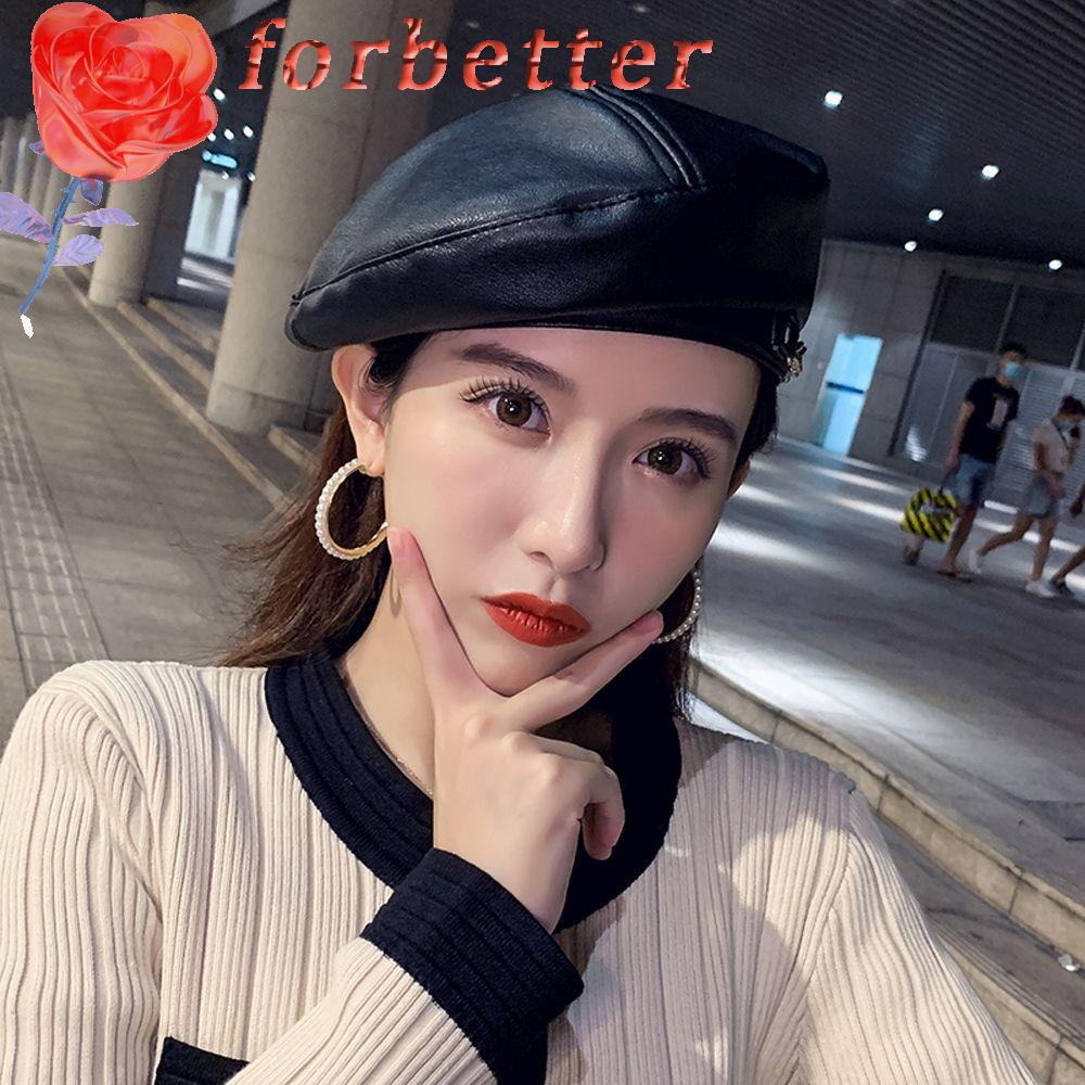 Mũ beret da PU phối dây xích phong cách Hàn Quốc thời trang mùa thu cho nữ