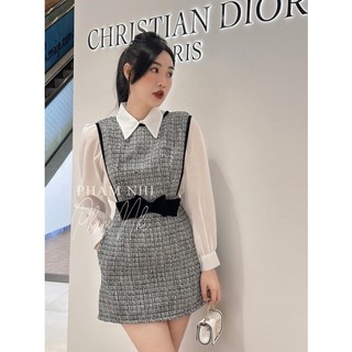 Váy dạ phối tơ nơ đính nơ
