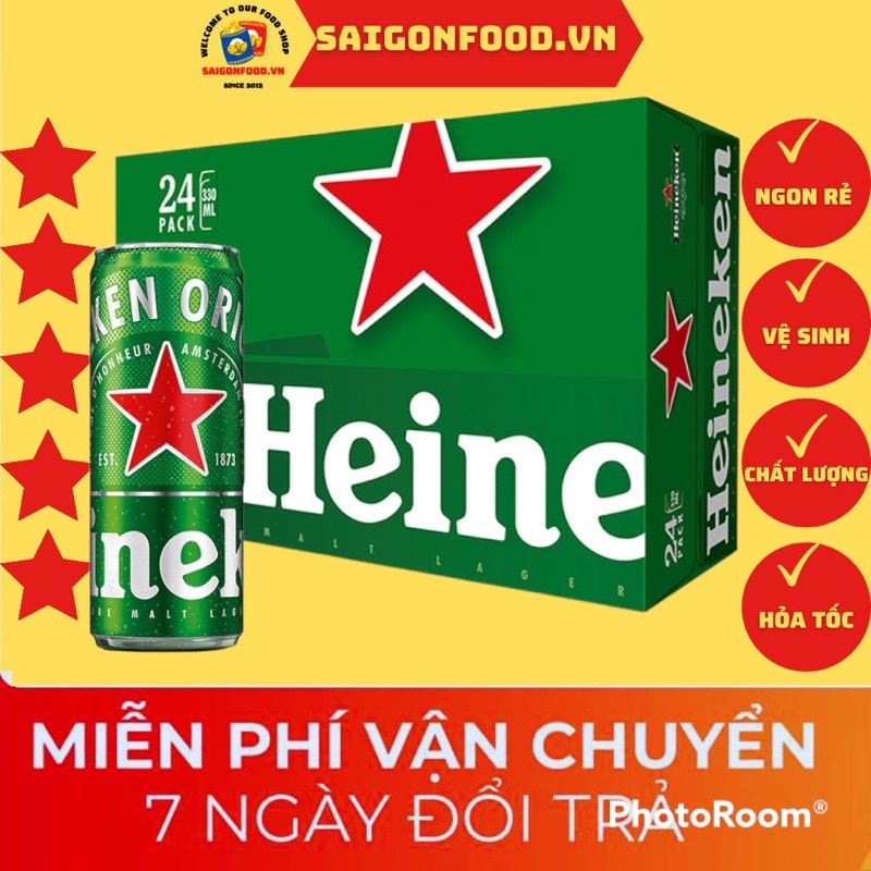 [Sẵn Hàng Hoả Tốc HCM] Thùng 24 Lon Bia Heineken Xanh 330ml/lon - Bao Bì Xuân