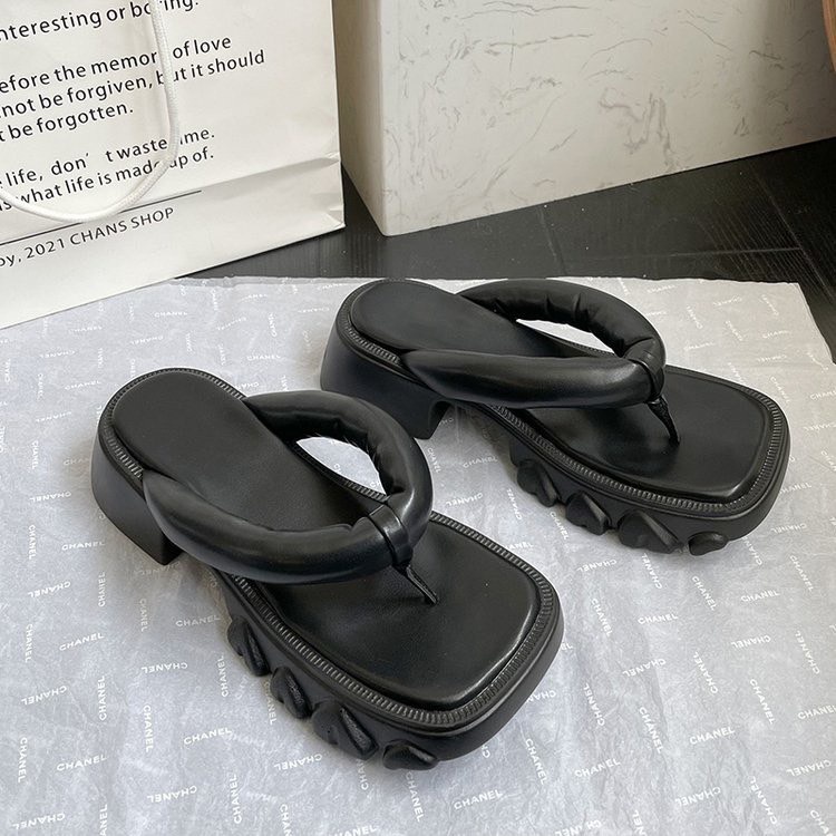 Dép xỏ ngón nữ mũi vuông đế dày cao 3-5cm da mềm phong cách Nhật Bản - Génial Shoes