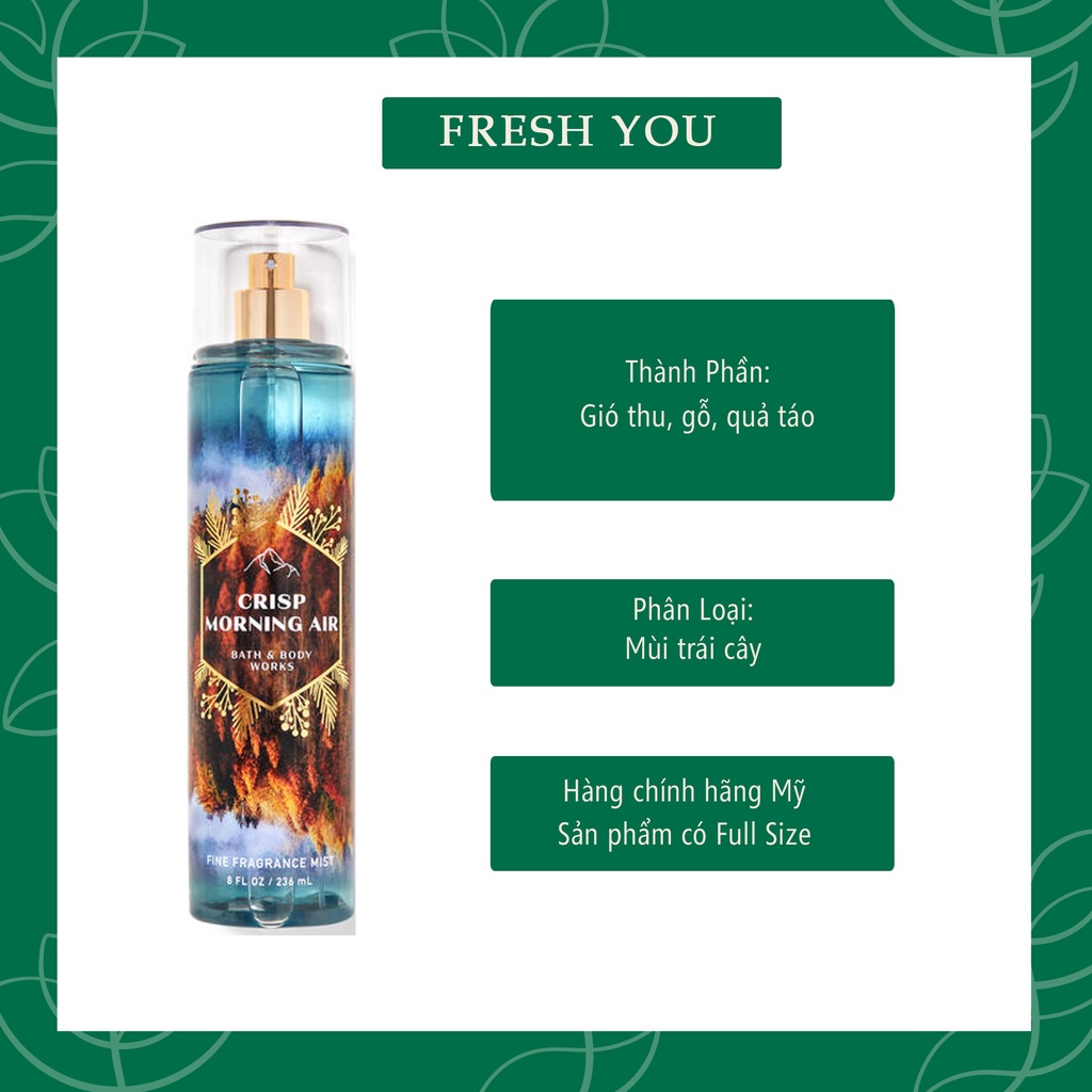 Crisp Morning Air - Xịt thơm toàn thân body mist khác Bath & Body Works - fresh you