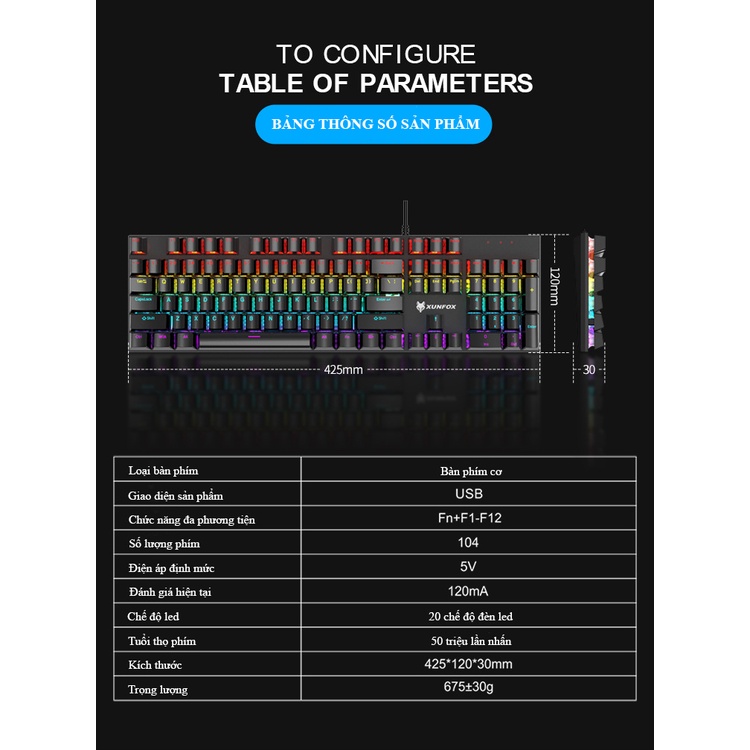 BÀN PHÍM CƠ CHƠI GAME XUNFOX K50