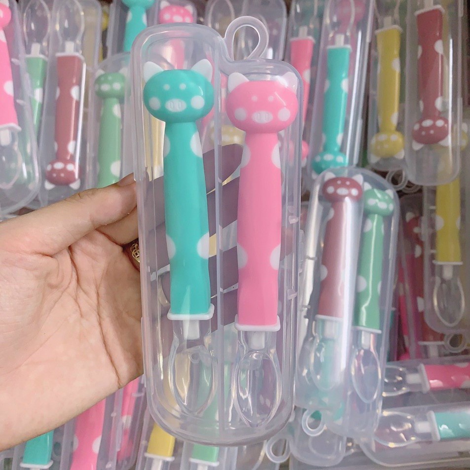Thìa ăn dặm đầu silion mềm cán dài hình mặt mèo đáng yêu cho bé