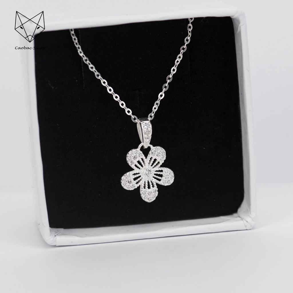 Dây Chuyền Bạc Ta Cao Cấp CaoBac Silver Hoa Năm Cánh Cạnh Đá Nhẹ Nhàng, Tinh Tế, Thanh Lịch Dành Tặng Cho Bạn Gái