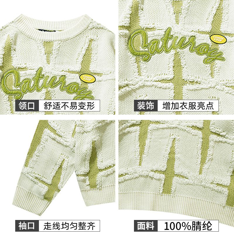 Áo Sweater Dệt Kim Cổ Tròn Thêu Chữ Và Ngôi Sao Kiểu Retro Mỹ Thời Trang Thu Đông Cho Nam Và Nữ