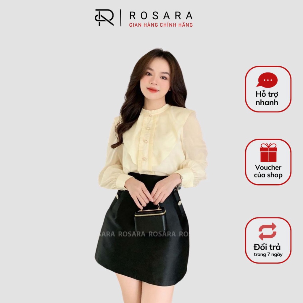 Áo Sơ Mi Thiết Kế Tơ Óng Dài Tay Cổ Cách Điệu Thời Trang Nữ Rosara G129