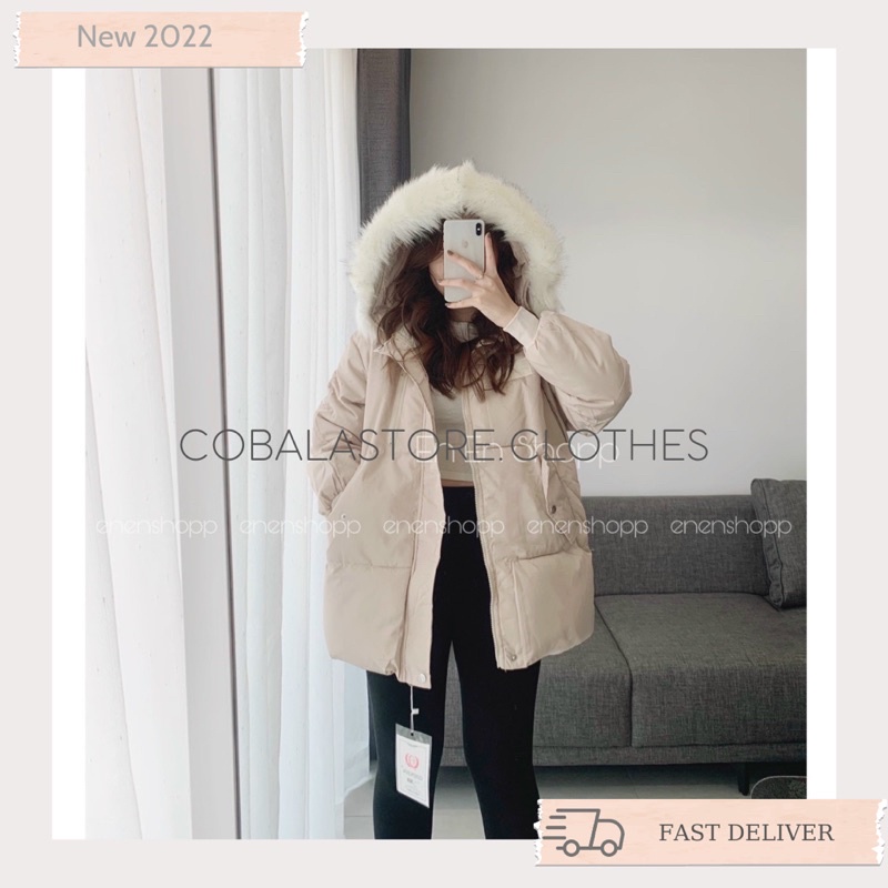 Áo Khoác Phao Nữ Dáng Lửng Mũ Lông hàng Quảng Châu hot trend 2021