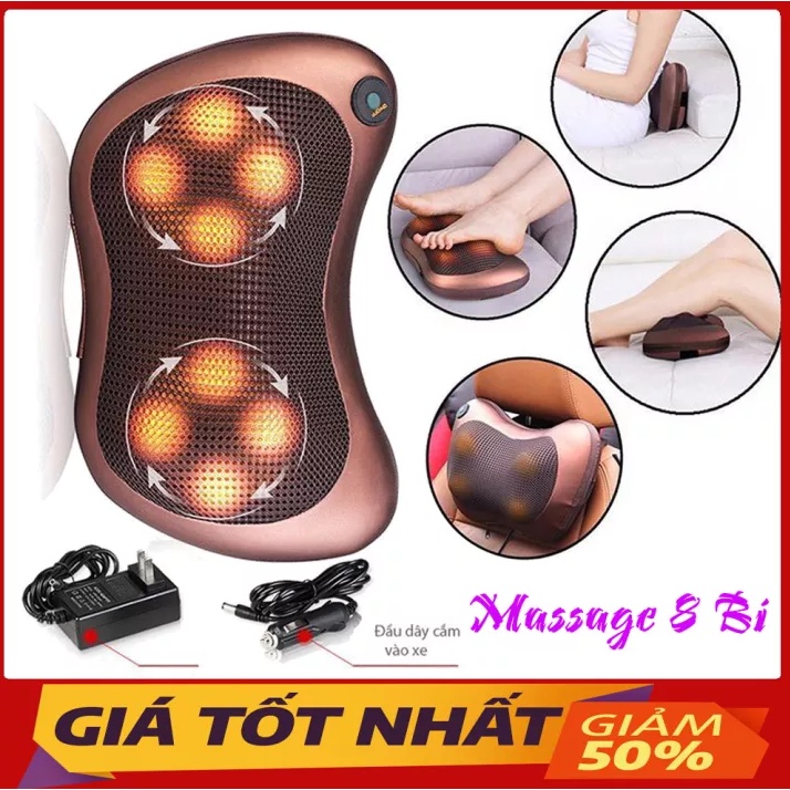Gối massage hồng ngoại 8 bi 2 chiều cao cấp, gối mát xa cổ vai gáy chính hãng công nghệ Nhật Bản BH 12