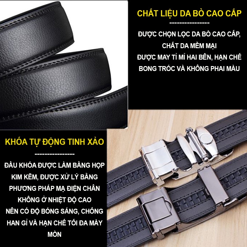 Thắt Lưng Nam Khóa Tự Động Hợp Kim Đúc Không Rỉ Cao Cấp Khóa, Dây Nịt Thắt Lưng Da Nam