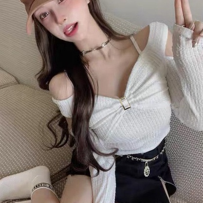 Áo croptop tay dài HAGA áo trễ vai nơ ngực sang trọng ATVN66
