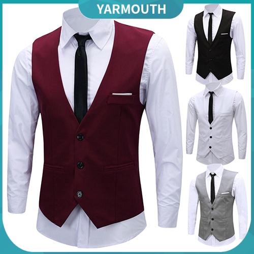 Yyr-men Áo Vest Tuxedo Ôm Dáng Phối Dây Xích Trang Trọng Cổ Điển Cho Nam