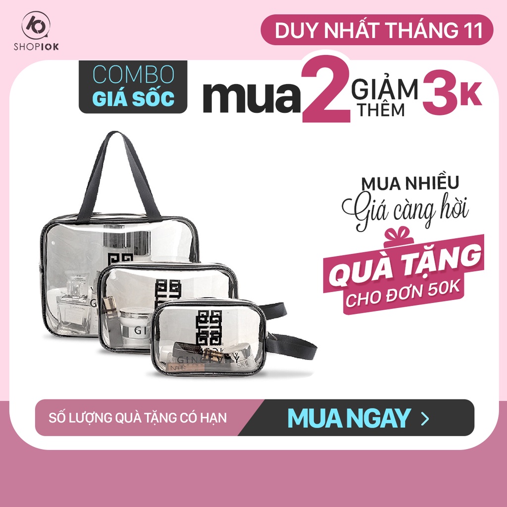 Túi đựng mỹ phẩm trong suốt có 3 size, đựng đồ trang điểm cá nhân, chống thấm nước