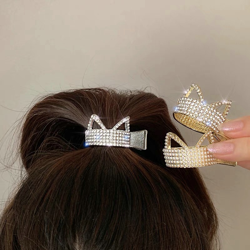 Kẹp Tóc Đuôi Ngựa Đính Đá &amp; Ngọc Trai Giả Bằng Kim Loại Thời Trang Cho Nữ 2023