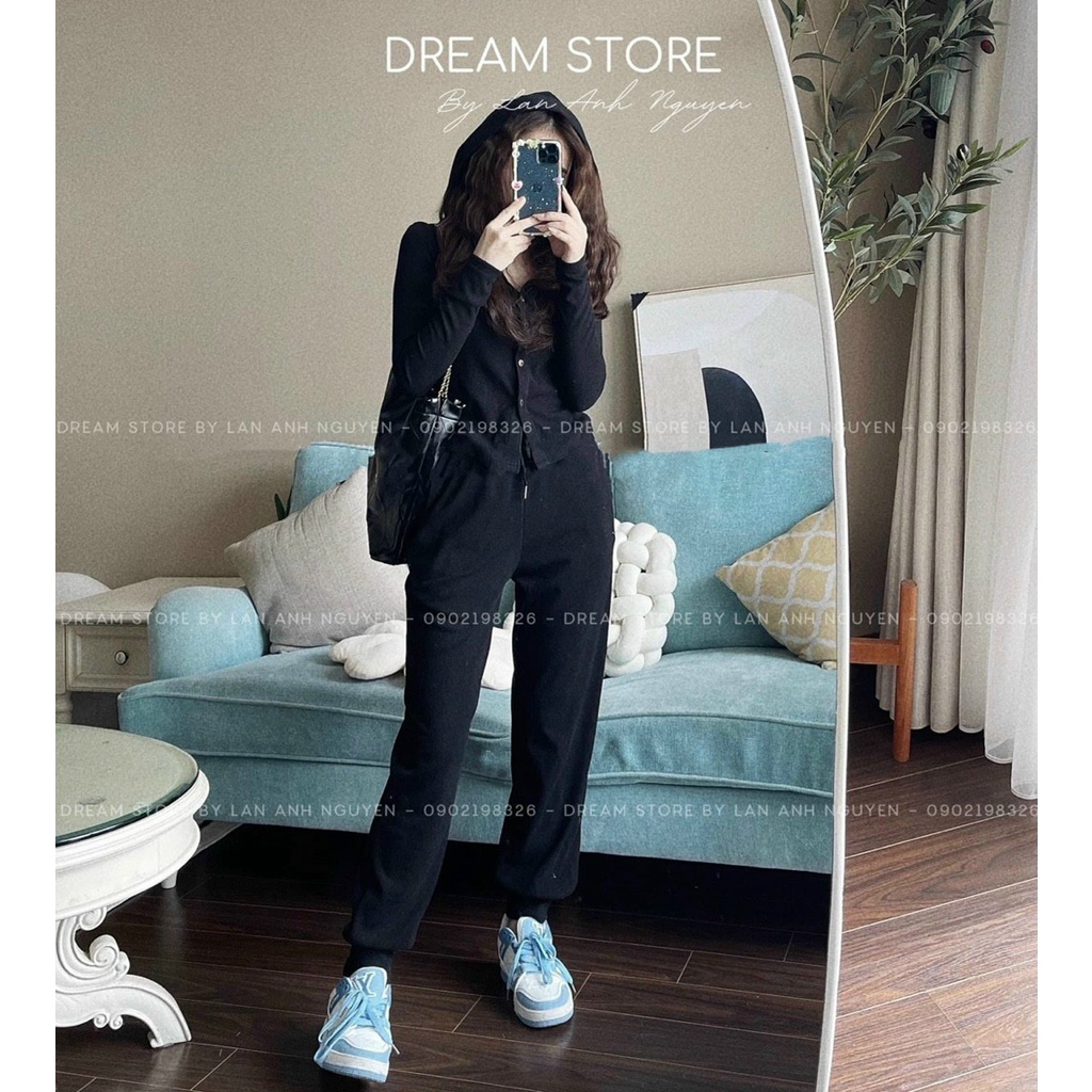 (FreeShip) Sét bộ thun gân co giãn mềm mịn,áo tay dài cài nút có nón kèm quần bo chân có túi