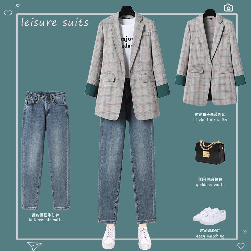 blazer nữ bigsize dày áo khoác hàn quốc Set Đồ Mùa Thu 200 Món Gồm Áo Khoác Và Quần jeans Kích Thước Lớn Phong Cách Mới Cho Nữ