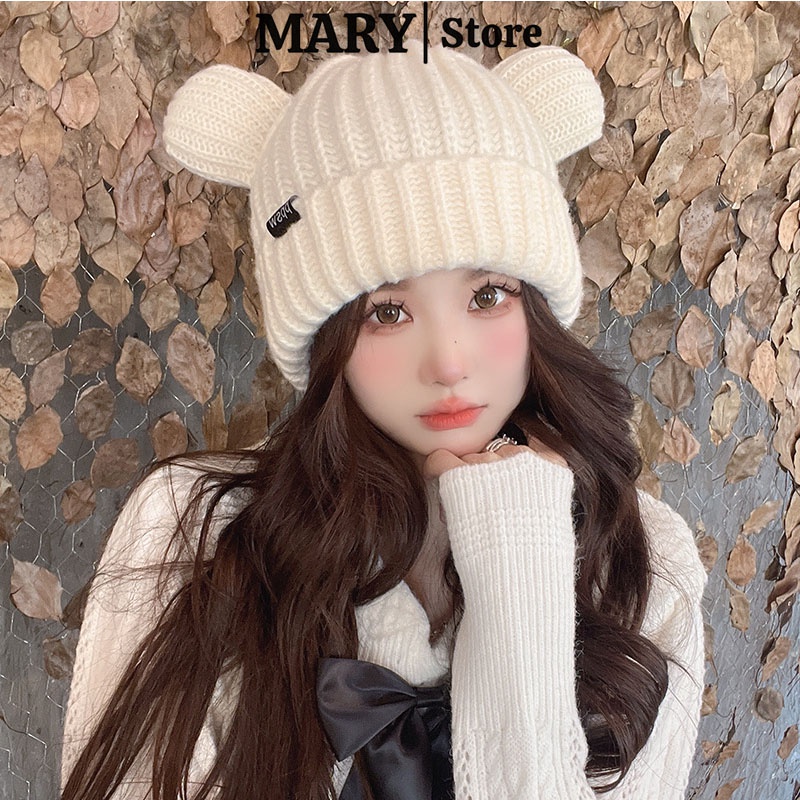 Mũ len nữ tai thỏ trùm đầu MARY nón len beret nam nữ đẹp phong cách thời trang mùa đông