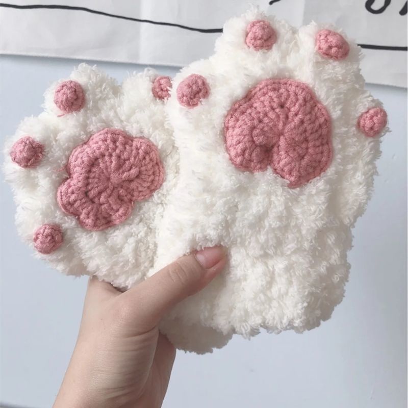 Găng Tay Len Hình Chân Mèo Dễ Thương Thời Trang Thu Đông Cho Cặp Đôi