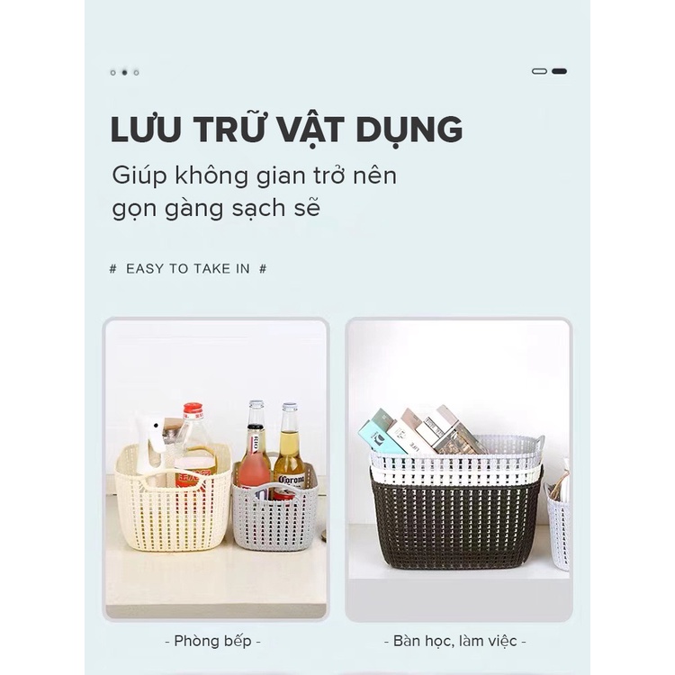 Combo 4 giỏ nhựa đựng đồ đa năng Miniso hình chữ nhật, màu sắc thanh lịch