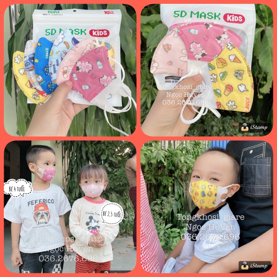 Combo 10- 50 Chiếc Khẩu Trang Y Tế Trẻ Em 5D Taki In Hình Hoạ Tiết Cho Bé Từ 1 Đến 8 Tuổi