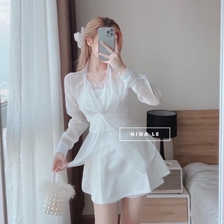 SET ÁO XOẮN EO + CROP TRẮNG + SHORT