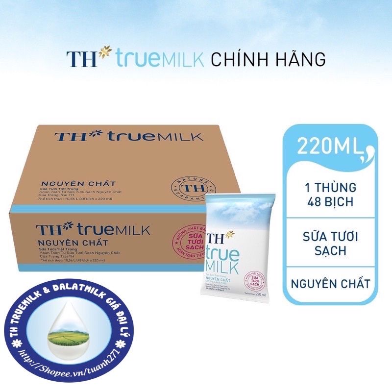Sữa tươi TH True Milk dạng túi 220ml - Date luôn mới