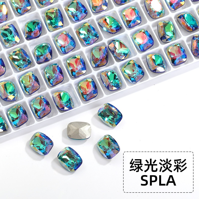 Bộ 72 Phụ Kiện Trang Trí Móng Tay Nghệ Thuật Hình Chữ Nhật Phủ Kim Cương Tròn K9