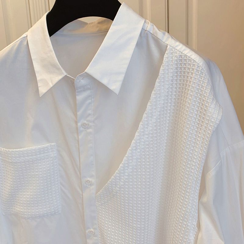 [Giao Ngay] Áo Sơ Mi Giả Hai Lớp Cỡ Lớn 300kg Phong Cách Hong Kong Thời Trang Xuân Thu Cho Nữ