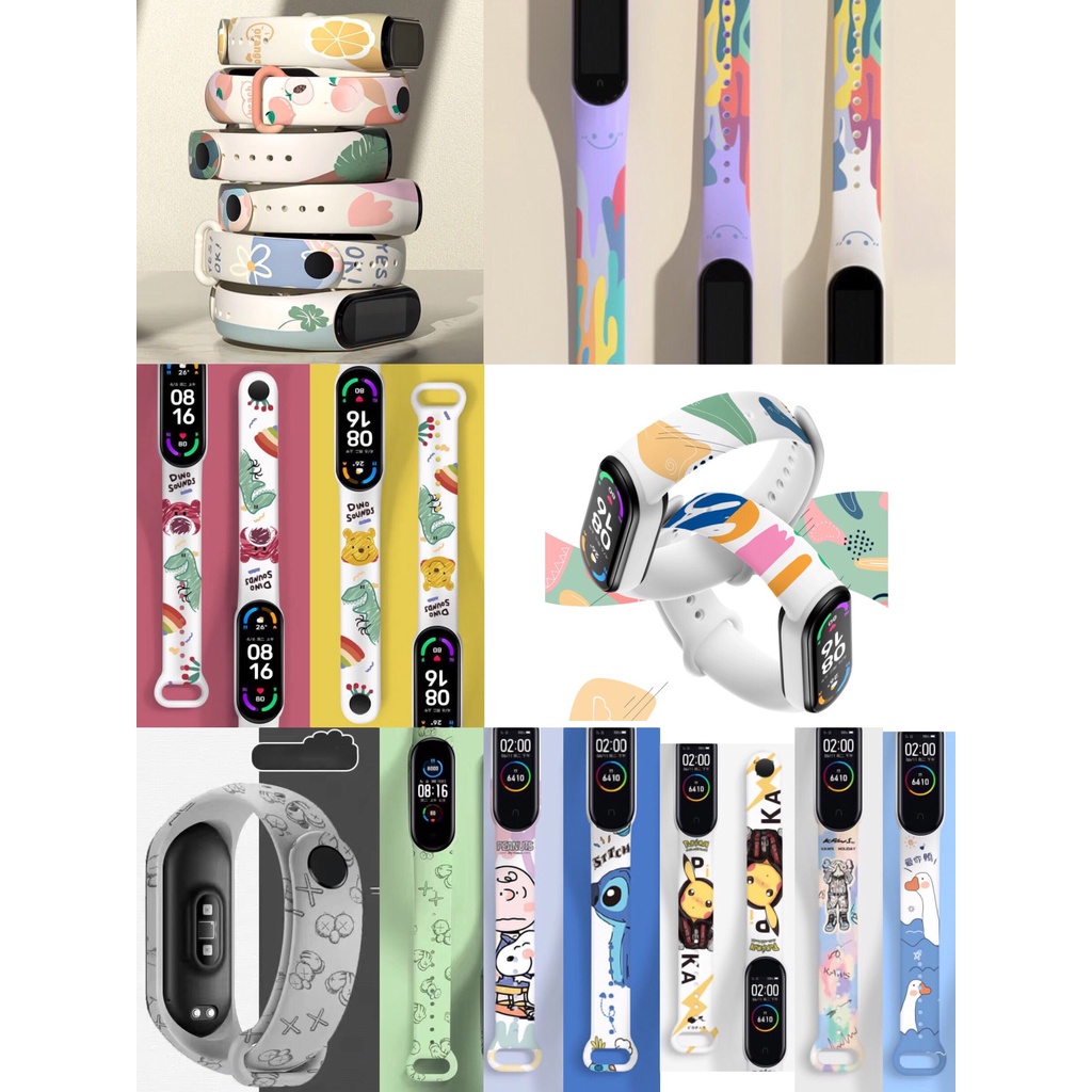 Dây Đeo Silicon Họa Tiết Hoạt Hình Cho Đồng Hồ Thông Minh Xiaomi Mi Band 3 4 5 6 7
