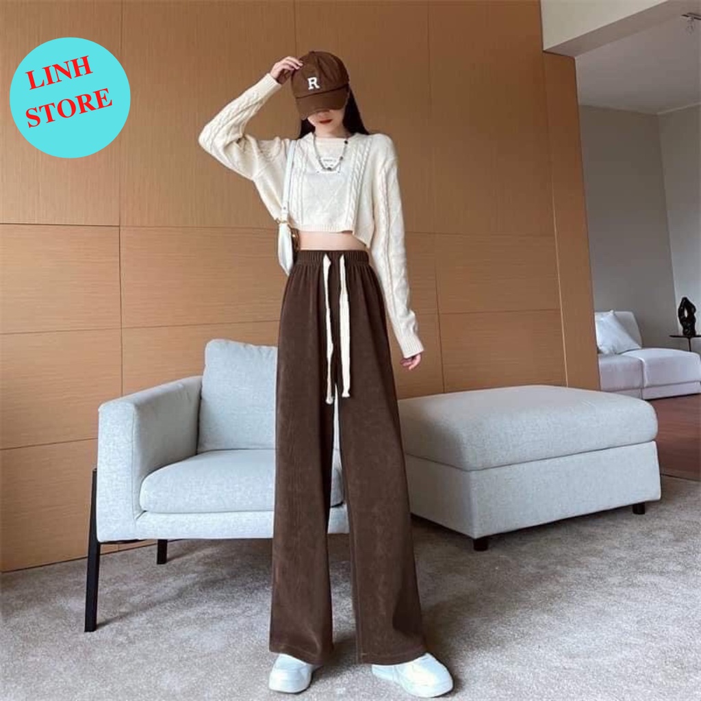 Quần Vải Ống Suông Nữ Cạp Cao, Quần Ống Rộng Nữ  Mặc Đi Làm Đi Học Chất Liệu Nỉ Nhung Cao Cấp Siêu Mềm Mịn