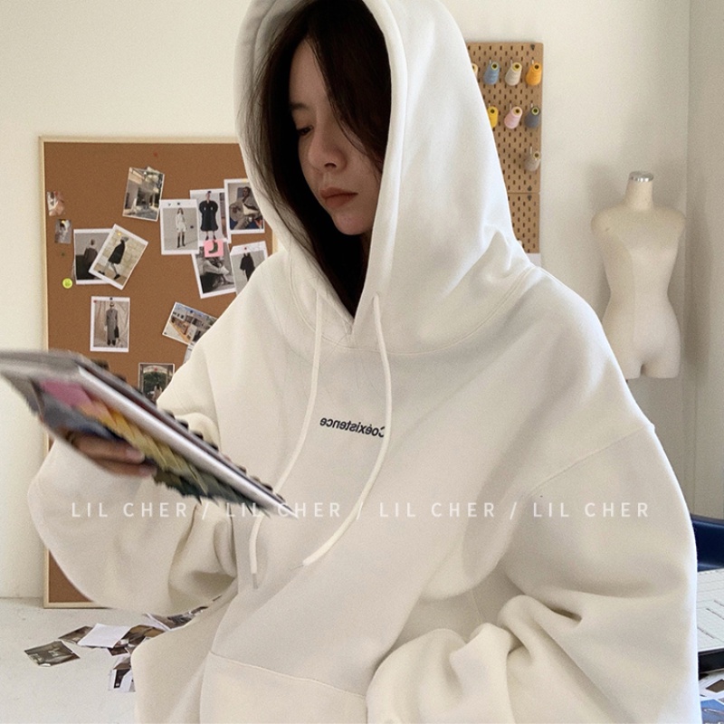 Áo Hoodies Tay Dài Hoạ Tiết Chữ In Phong Cách Hàn Quốc