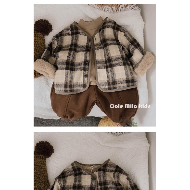 Áo Khoác Len Cotton Lót Lông Cừu Dáng Rộng Họa Tiết Kẻ Sọc Phong Cách Hàn Quốc Thời Trang Thu Đông Mới Cho Bé Trai Và Gái