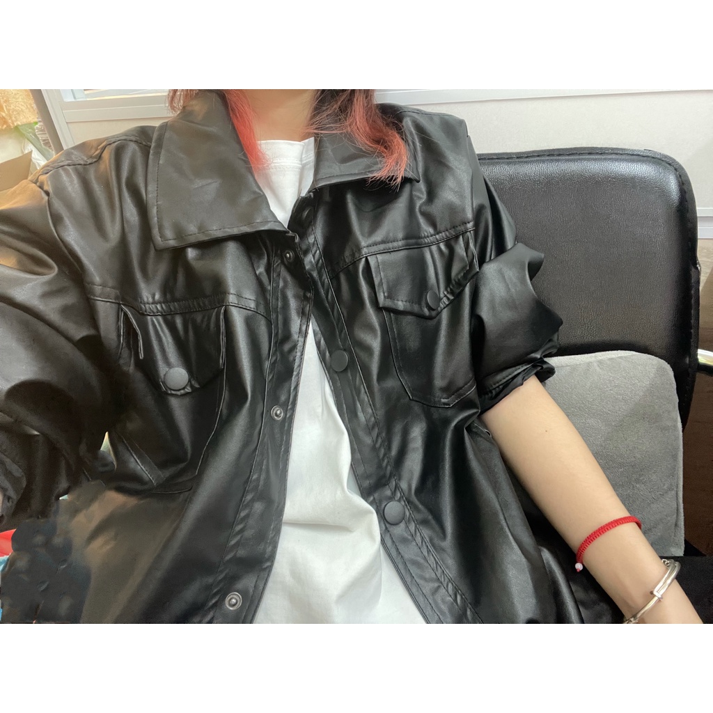 S-3XL ÁO DA PU NAM UNISEX JACKET FORM BASIC MÀU ĐEN ÁO KHOÁC DA THỜI TRANG DÀNH CHO NAM NỮ