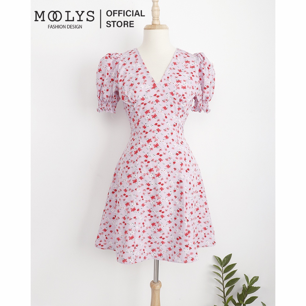 Đầm hoa thiết kế dáng xoè tay phồng Moolys MD020