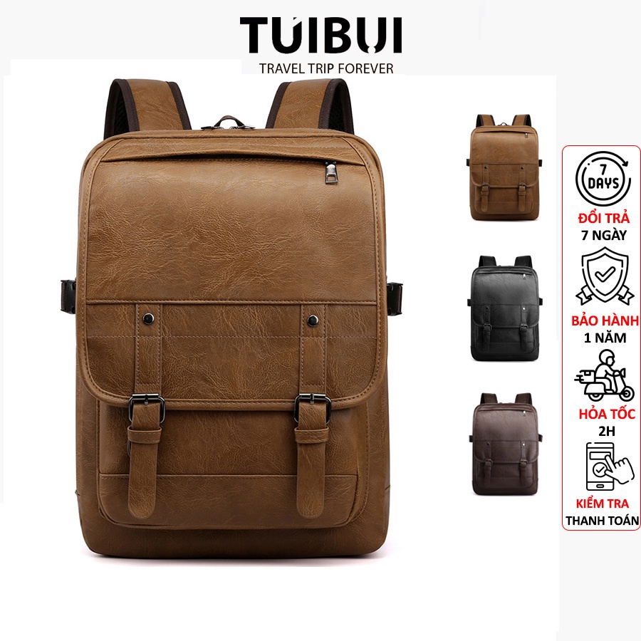 Balo đi học cao cấp thời trang nam nữ unisex Túi Bụi chất liệu da Pu, ngăn để laptop máy tính 15,6 inch - TB02