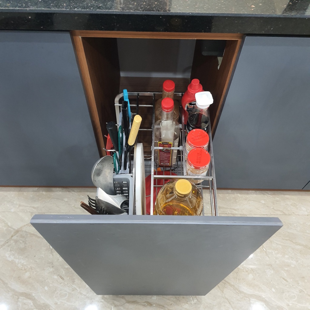 Giá Để Dao Thớt gia vị Đa Năng INOX 304, Ray âm giảm chấn _Bảo Hành Vĩnh Viễn