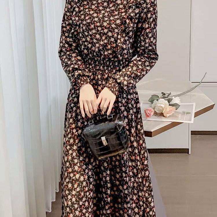 Đầm Voan Hoa Cổ Cao Mềm Mại Phong Cách Pháp Thời Trang Mùa Thu Cho Nữ