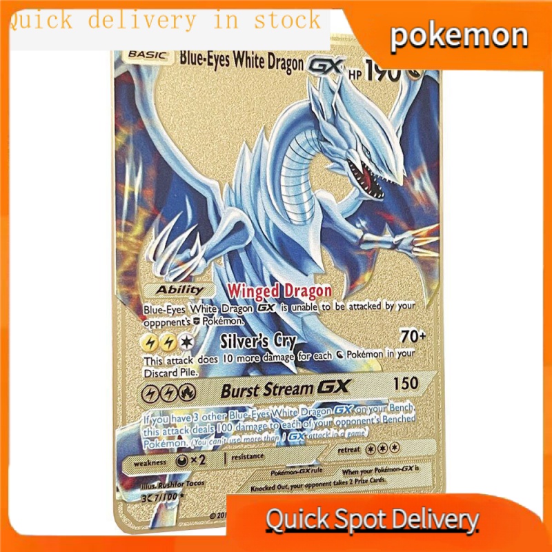 ✨✨Yugioh Bộ Sưu Tập Bộ Sưu Tập Thẻ Bài Pokemon Bằng Kim Loại Sắt Màu Vàng Trắng Mắt Xanh Dương Tiếng Anh Làm Quà Tặng Cho Trẻ Em DIY
