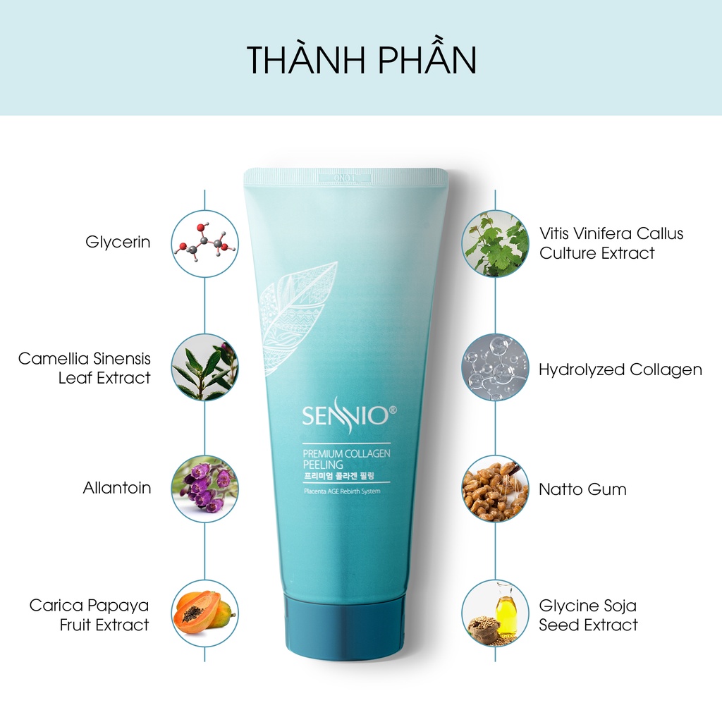 Gel tẩy tế bào chết mặt bổ sung Collagen Sennio Premium Collagen Peeling sạch sâu phù hợp cho da dầu mụn 180ml SNO 806