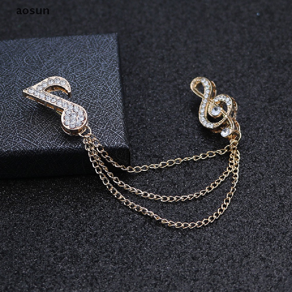 Asun Ghim Cài Áo Dây Xích Tua Rua Hình Nốt Nhạc Pha Lê Cho Unisex EN
