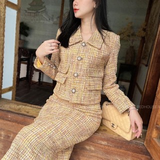 Áo dạ tweed 4 túi dáng lửng